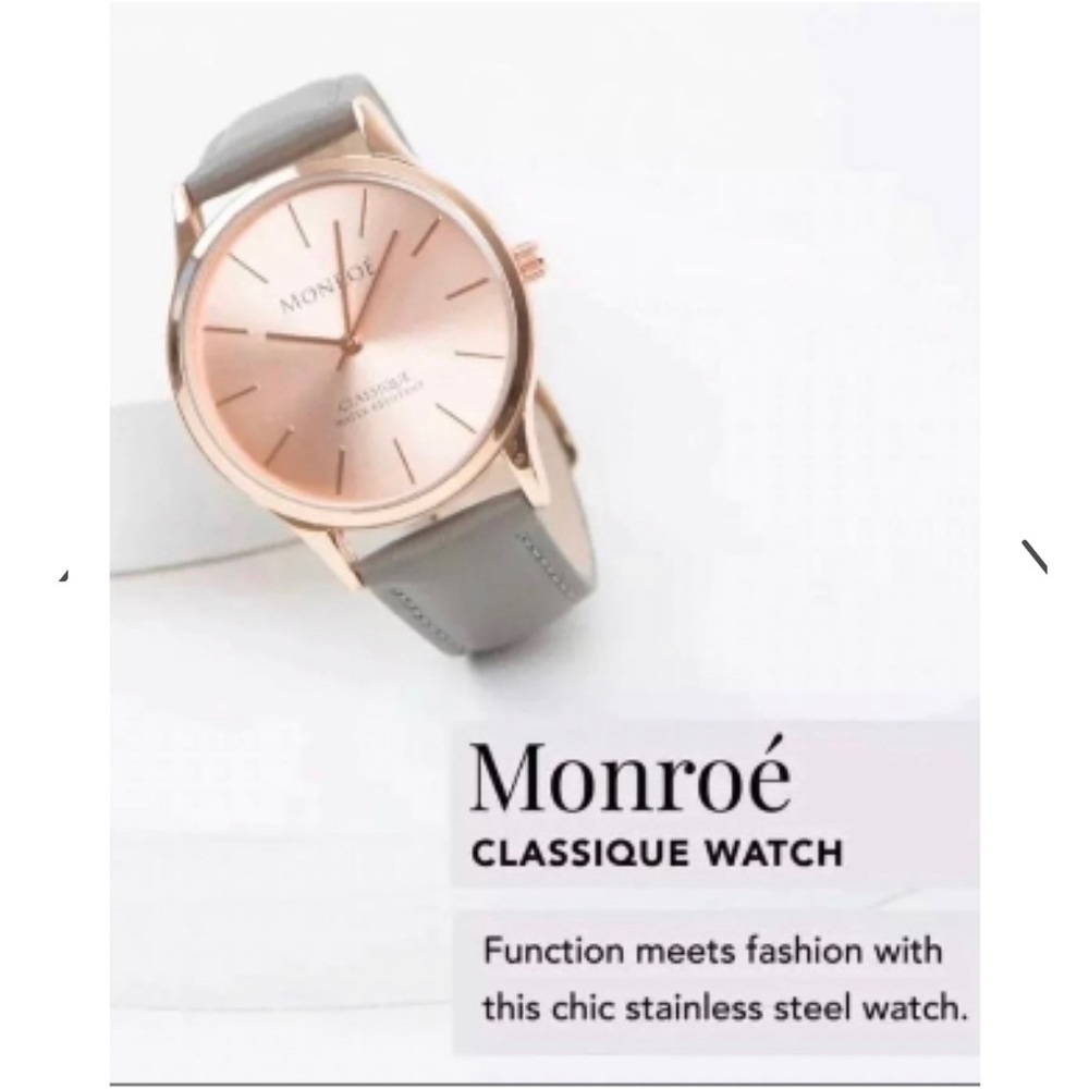 NEW- Monroe by Maestro Solerose quartz rose gold watch/ charcoal leather NWOT